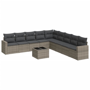 Set mobilier de grădină cu perne, 10 piese, gri, poliratan - Img 2