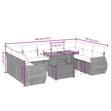 Set mobilier de grădină cu perne, 10 piese, gri, poliratan - Img 3