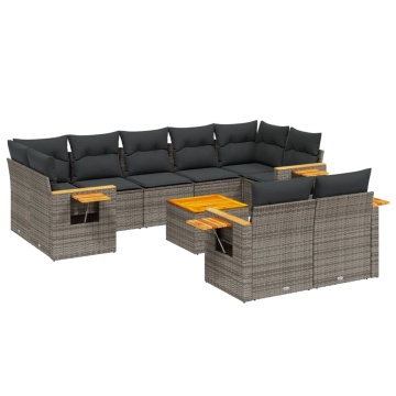Set mobilier de grădină cu perne, 10 piese, gri, poliratan - Img 2