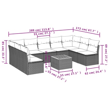 Set mobilier de grădină cu perne, 10 piese, gri, poliratan - Img 3