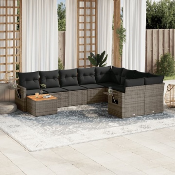 Set mobilier de grădină cu perne, 10 piese, gri, poliratan - Img 1