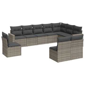 Set mobilier de grădină cu perne, 10 piese, gri, poliratan - Img 2