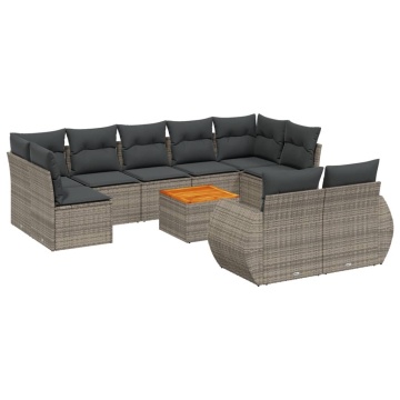 Set mobilier de grădină cu perne, 10 piese, gri, poliratan - Img 2