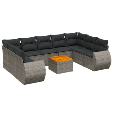 Set mobilier de grădină cu perne, 10 piese, gri, poliratan - Img 2