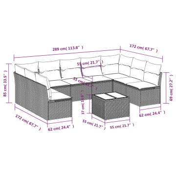 Set mobilier de grădină cu perne, 10 piese, gri, poliratan - Img 3