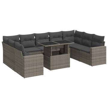 Set mobilier de grădină cu perne, 10 piese, gri, poliratan - Img 2