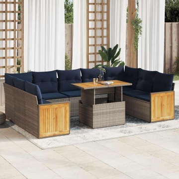 Set mobilier de grădină cu perne, 10 piese, gri, poliratan - Img 1