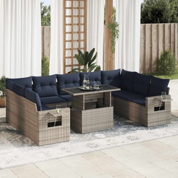 Set mobilier de grădină cu perne, 10 piese, gri, poliratan - Img 1