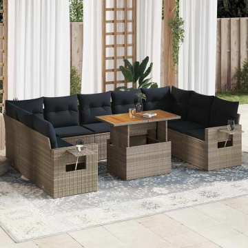 Set mobilier de grădină cu perne, 10 piese, gri, poliratan - Img 1