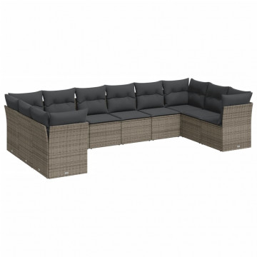 Set mobilier de grădină cu perne, 10 piese, gri, poliratan - Img 2