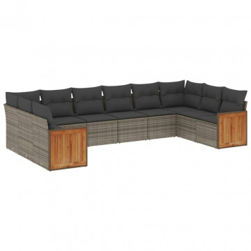 Set mobilier de grădină cu perne, 10 piese, gri, poliratan - Img 2