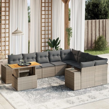 Set mobilier de grădină cu perne, 10 piese, gri, poliratan - Img 1