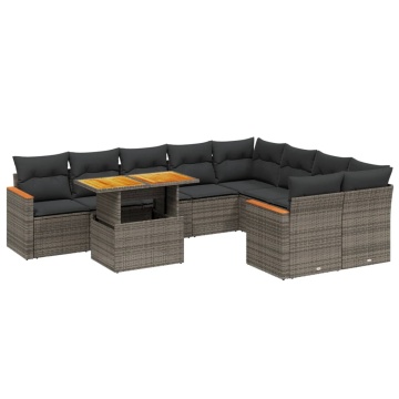 Set mobilier de grădină cu perne, 10 piese, gri, poliratan - Img 2