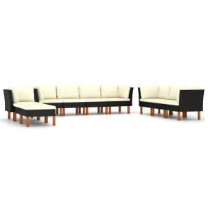 Set mobilier de grădină cu perne, 10 piese, negru, poliratan - Img 1