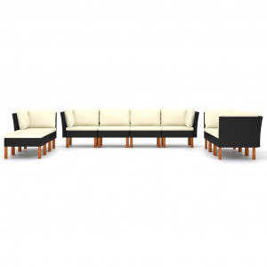 Set mobilier de grădină cu perne, 10 piese, negru, poliratan - Img 2