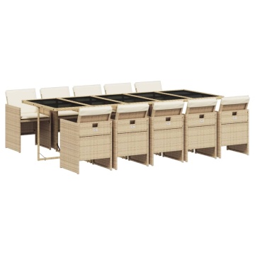 Set mobilier de grădină cu perne, 11 piese, bej, poliratan - Img 2