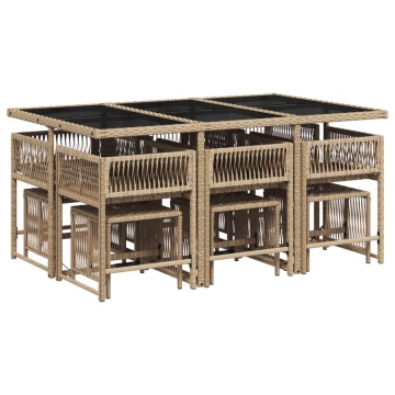 Set mobilier de grădină cu perne, 11 piese, bej, poliratan - Img 3