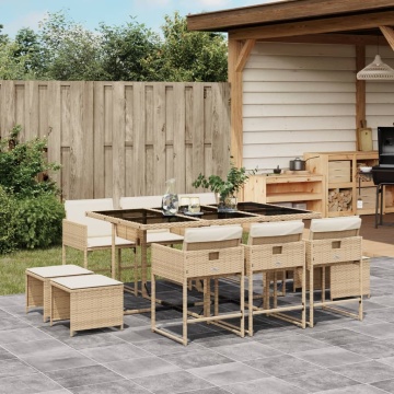 Set mobilier de grădină cu perne, 11 piese, bej, poliratan - Img 1