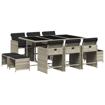 Set mobilier de grădină cu perne 11 piese gri deschis poliratan - Img 2