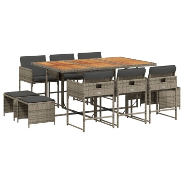 Set mobilier de grădină cu perne, 11 piese, gri, poliratan - Img 2