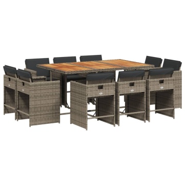 Set mobilier de grădină cu perne, 11 piese, gri, poliratan - Img 2