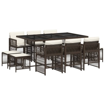 Set mobilier de grădină cu perne, 11 piese, maro, poliratan - Img 2