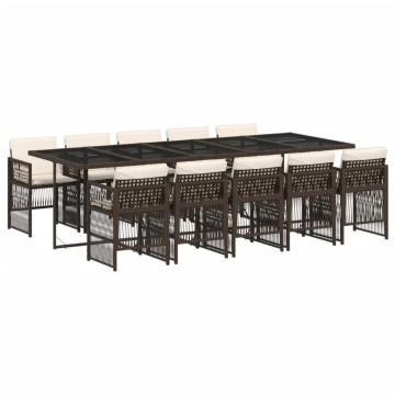 Set mobilier de grădină cu perne, 11 piese, maro, poliratan - Img 2