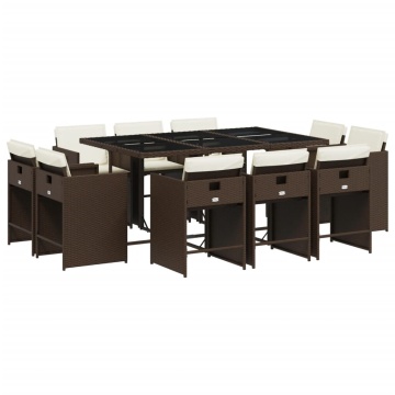 Set mobilier de grădină cu perne, 11 piese, maro, poliratan - Img 2