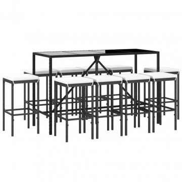 Set mobilier de grădină cu perne, 11 piese, negru, poliratan - Img 3