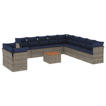 Set mobilier de grădină cu perne, 12 piese, gri, poliratan - Img 2