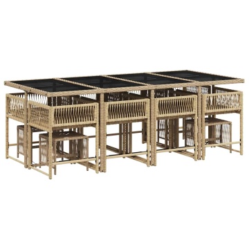 Set mobilier de grădină cu perne, 13 piese, bej, poliratan - Img 3