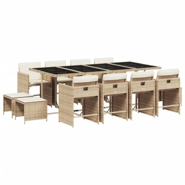 Set mobilier de grădină cu perne, 13 piese, bej, poliratan - Img 2
