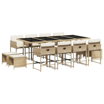 Set mobilier de grădină cu perne, 13 piese, bej, poliratan - Img 2