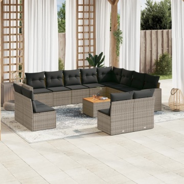 Set mobilier de grădină cu perne, 13 piese, gri, poliratan - Img 1