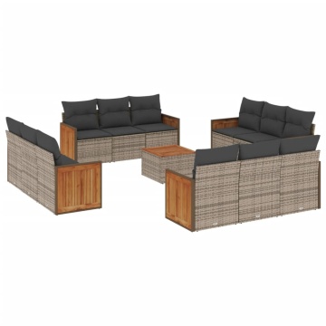 Set mobilier de grădină cu perne, 13 piese, gri, poliratan - Img 2