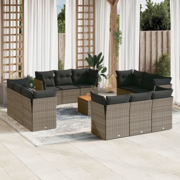 Set mobilier de grădină cu perne, 13 piese, gri, poliratan - Img 1