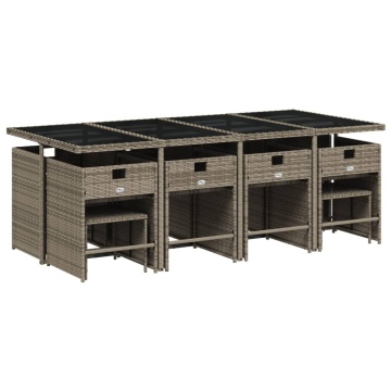 Set mobilier de grădină cu perne, 13 piese, gri, poliratan - Img 3