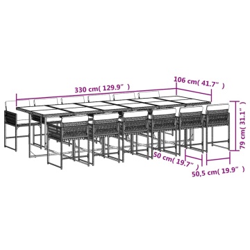 Set mobilier de grădină cu perne, 13 piese, gri, poliratan - Img 5