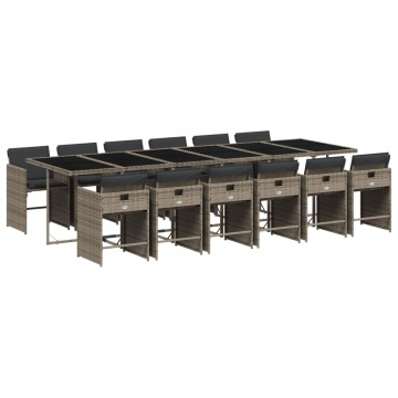 Set mobilier de grădină cu perne, 13 piese, gri, poliratan - Img 2