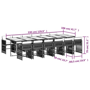 Set mobilier de grădină cu perne, 13 piese, negru, poliratan - Img 5