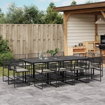 Set mobilier de grădină cu perne, 13 piese, negru, poliratan - Img 1