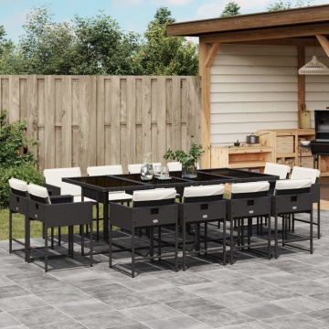 Set mobilier de grădină cu perne, 13 piese, negru, poliratan - Img 1
