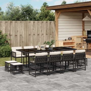 Set mobilier de grădină cu perne, 13 piese, negru, poliratan - Img 1
