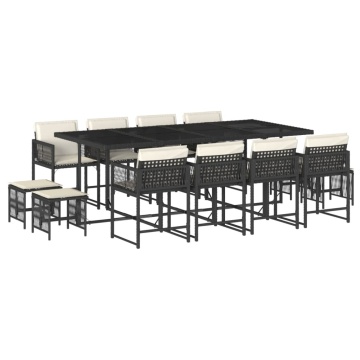 Set mobilier de grădină cu perne, 13 piese, negru, poliratan - Img 2