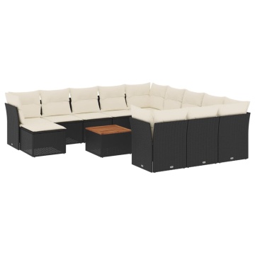 Set mobilier de grădină cu perne, 13 piese, negru, poliratan - Img 2