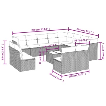Set mobilier de grădină cu perne, 13 piese, negru, poliratan - Img 3