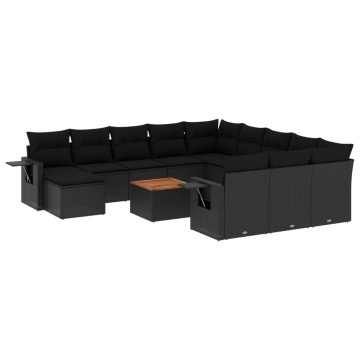 Set mobilier de grădină cu perne, 13 piese, negru, poliratan - Img 2