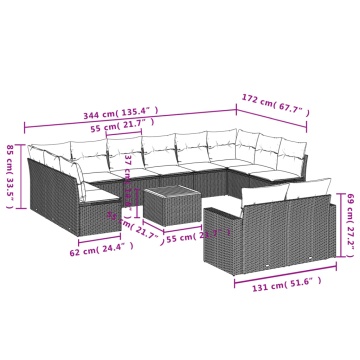 Set mobilier de grădină cu perne, 13 piese, negru, poliratan - Img 3