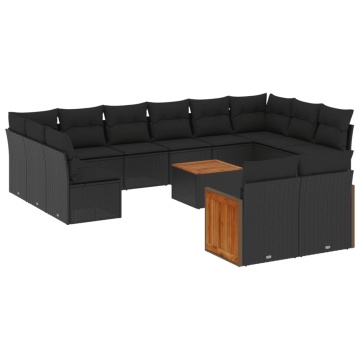 Set mobilier de grădină cu perne, 13 piese, negru, poliratan - Img 2