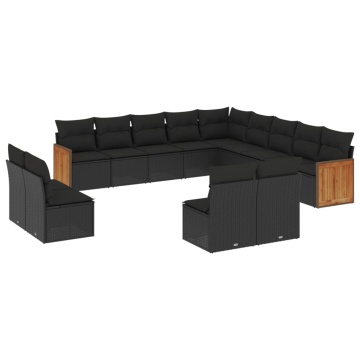 Set mobilier de grădină cu perne, 13 piese, negru, poliratan - Img 2